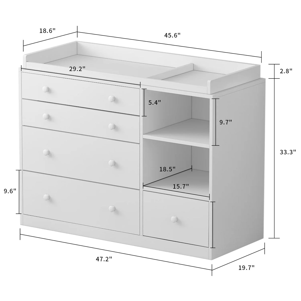 White 5 Drawer Baby Changing Table Dresser with Storage X728263
