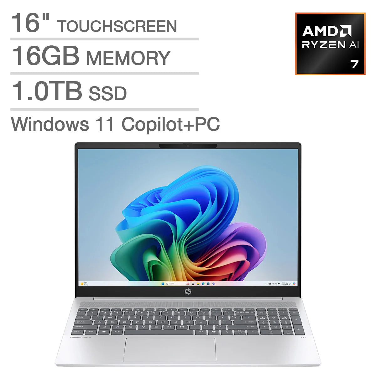 16" AI Laptop - AMD Ryzen AI 7 350 - 2K Touchscreen - 16GB Memory - 1TB SSD - Windows 11 Home X252516