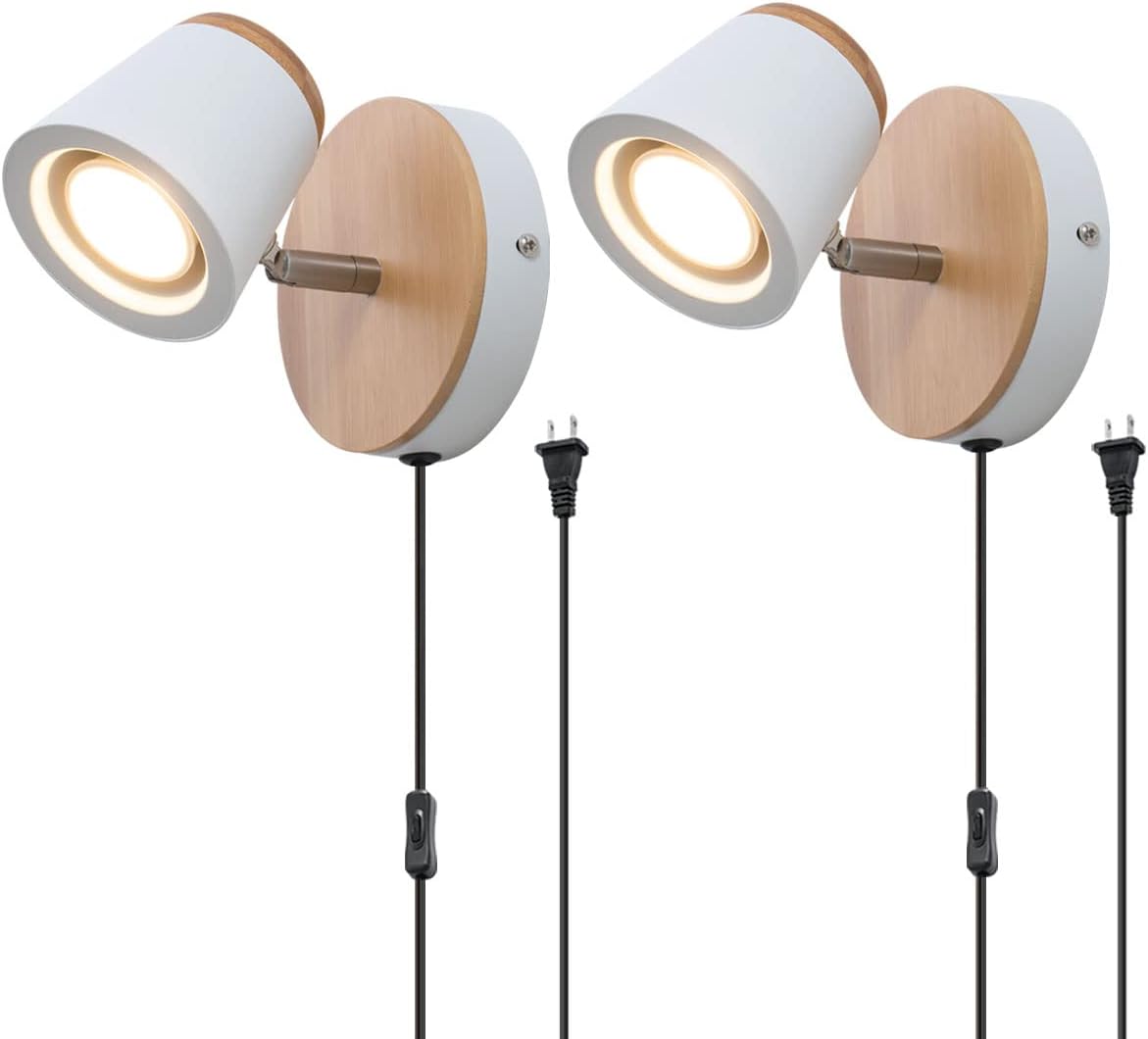 Plug in Wall Lamp Set of 2 Adjustable Black Lampshade S32125