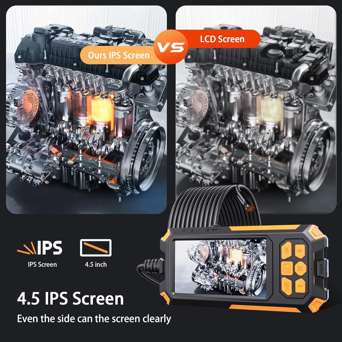 7.9mm 1080P Dual Lens Borescope Endoscope Camera with 4.5 IPS Screen A3284