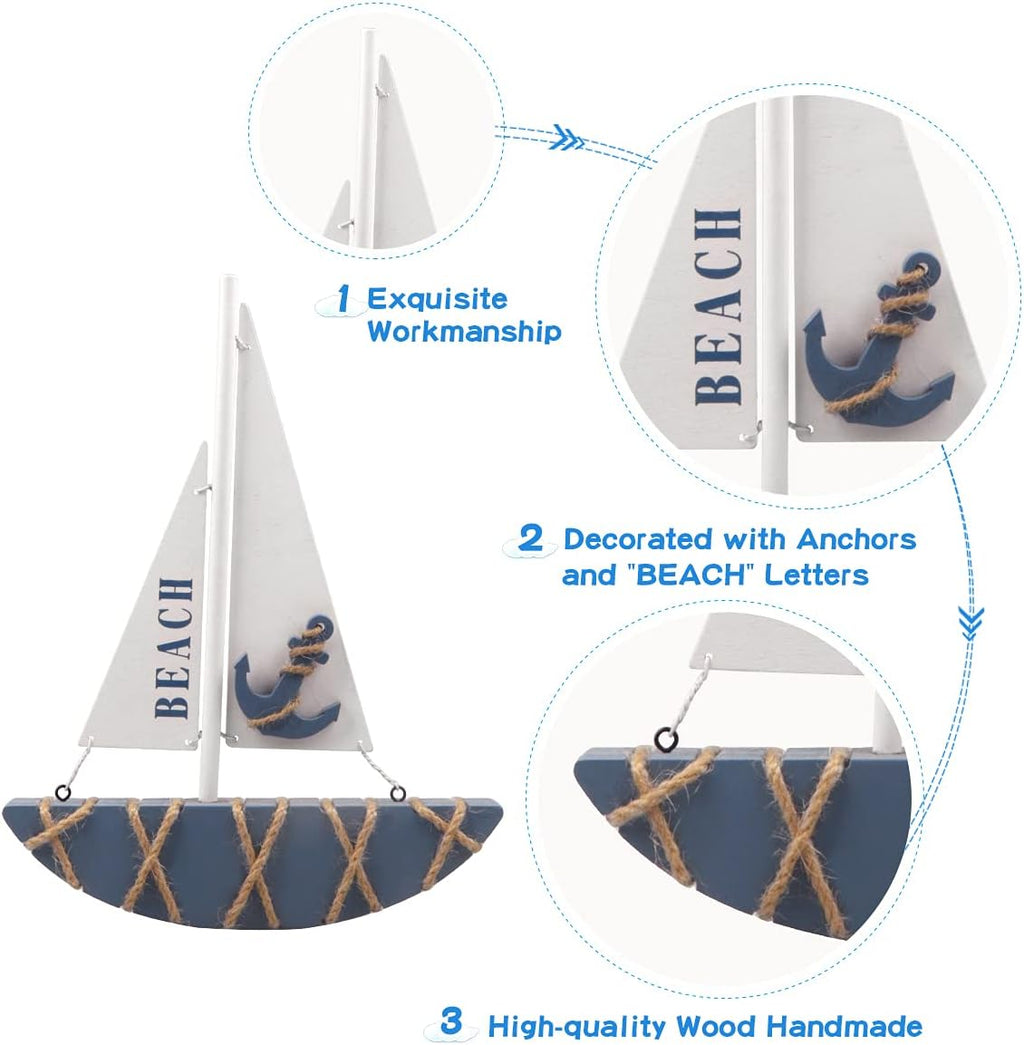 Wooden Sailboat Model Decoration 8.3 x 1.18 x 11 Inches M295728