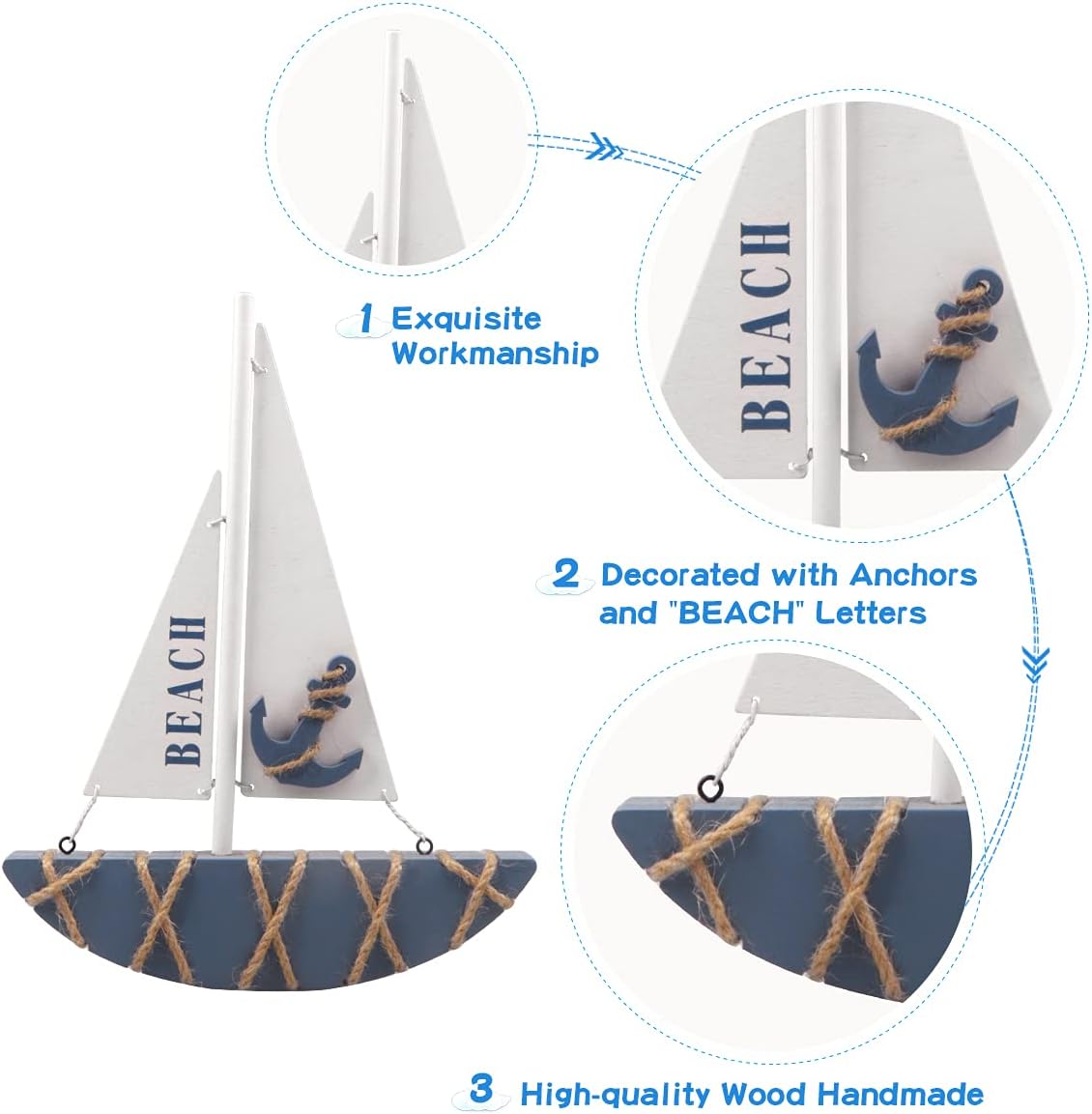 Wooden Sailboat Model Decoration 8.3 x 1.18 x 11 Inches M295728