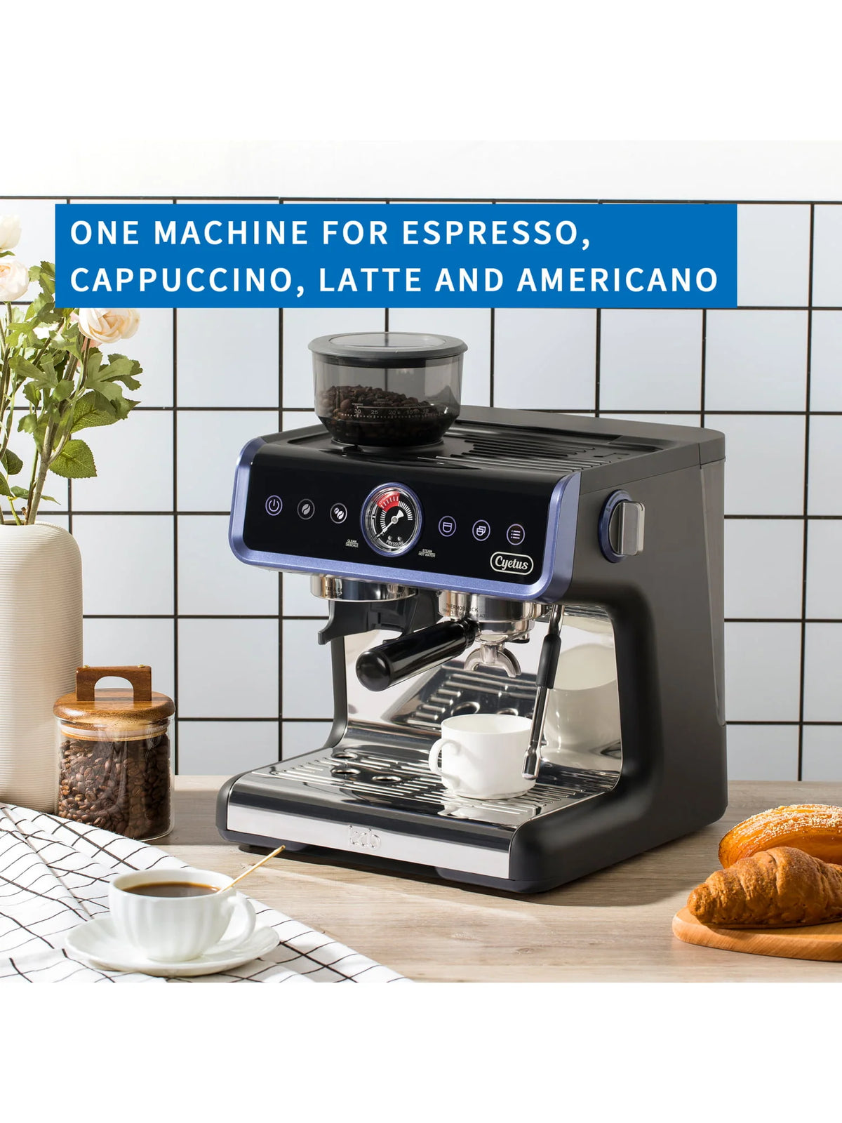 All in One Espresso Machine with Coffee Grinder and Milk Steam Wand W171