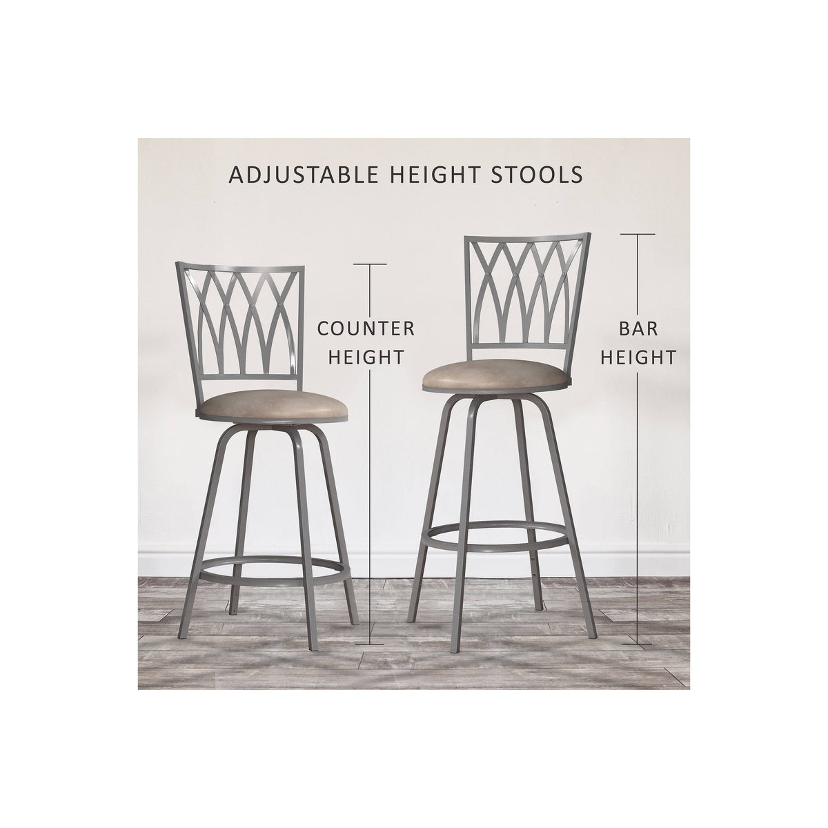 Silver Metal Swivel Adjustable Stool, Set of 2 P2342