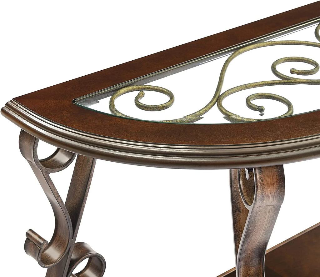 Traditional Half Sofa Table with Beveled Glass Top and Scrollwork Metal Legs C784246