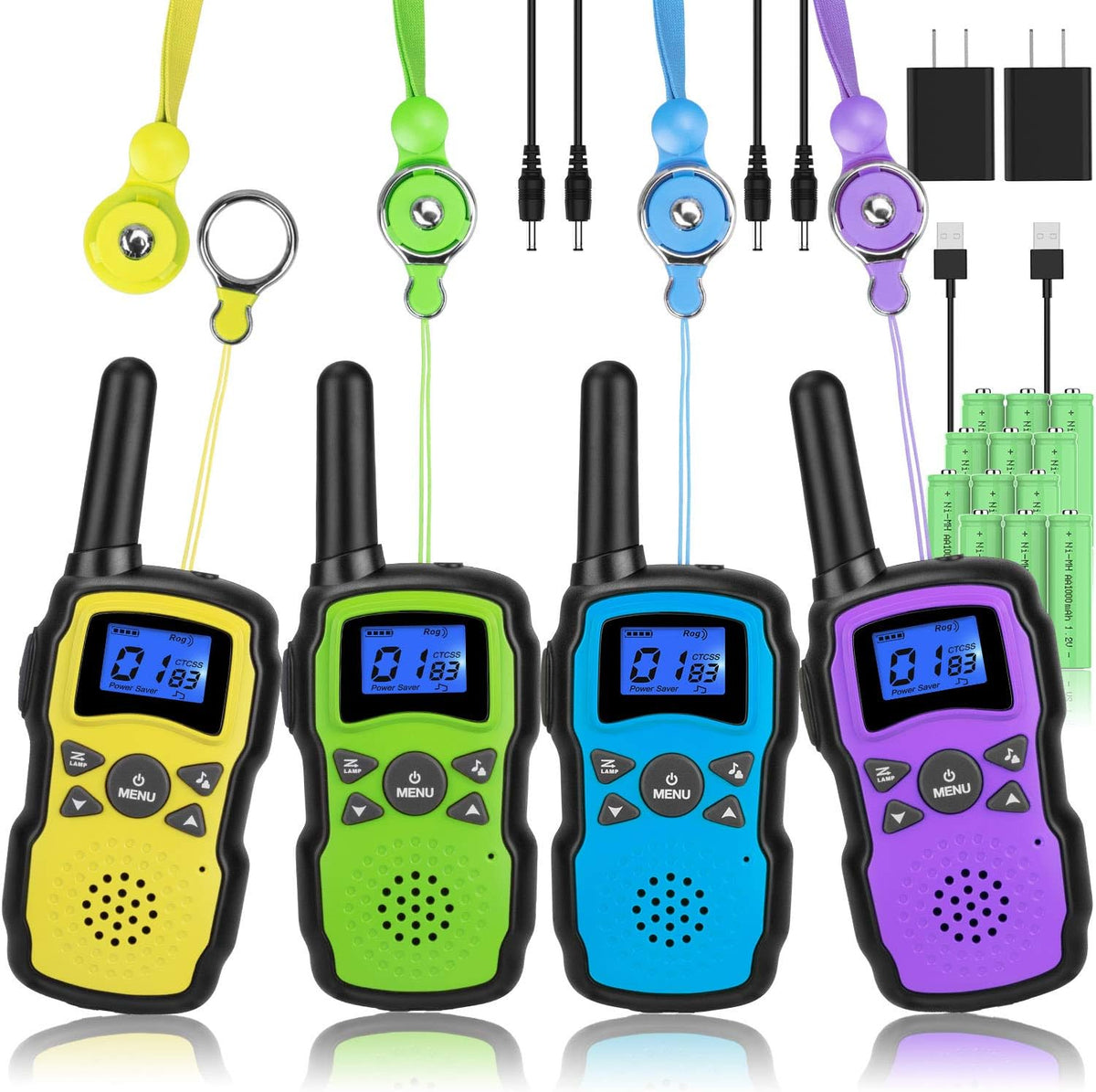 Rechargeable 4 Pack 2 Way Radio Walkie Talkies with 2 USB Chargers 12000mAh Battery Z5466