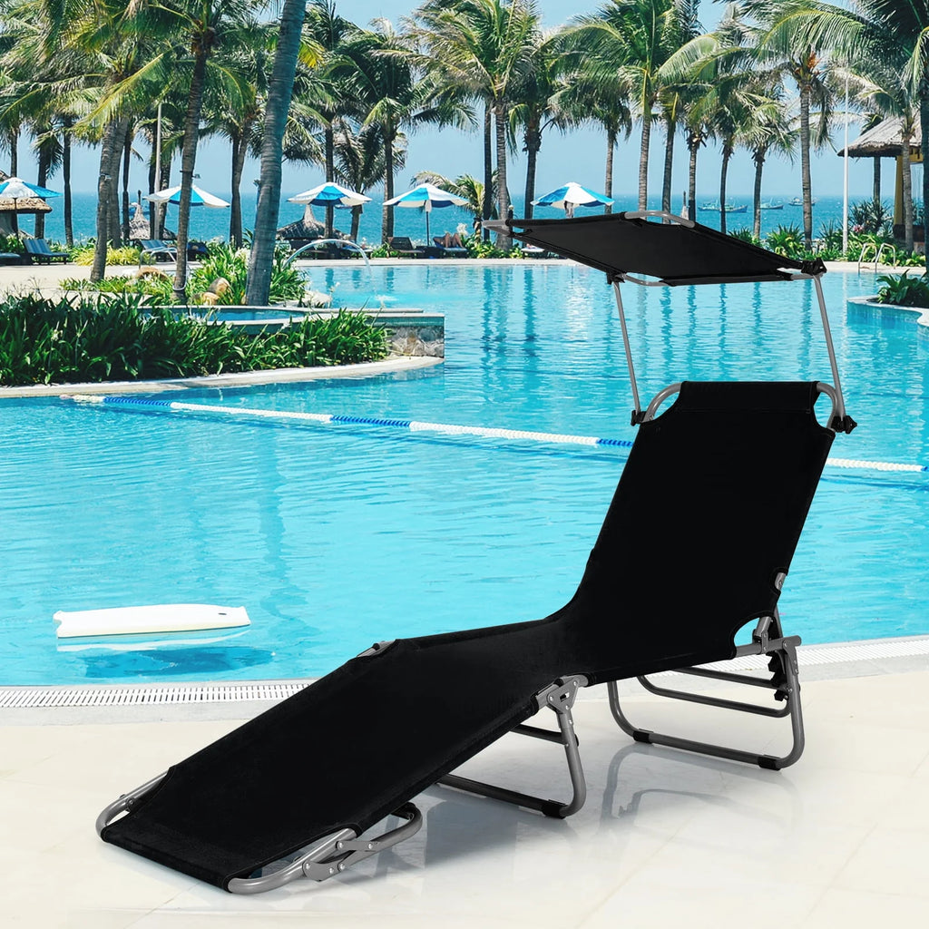 Beige Foldable Lounge Chair with Sun Shade K4114