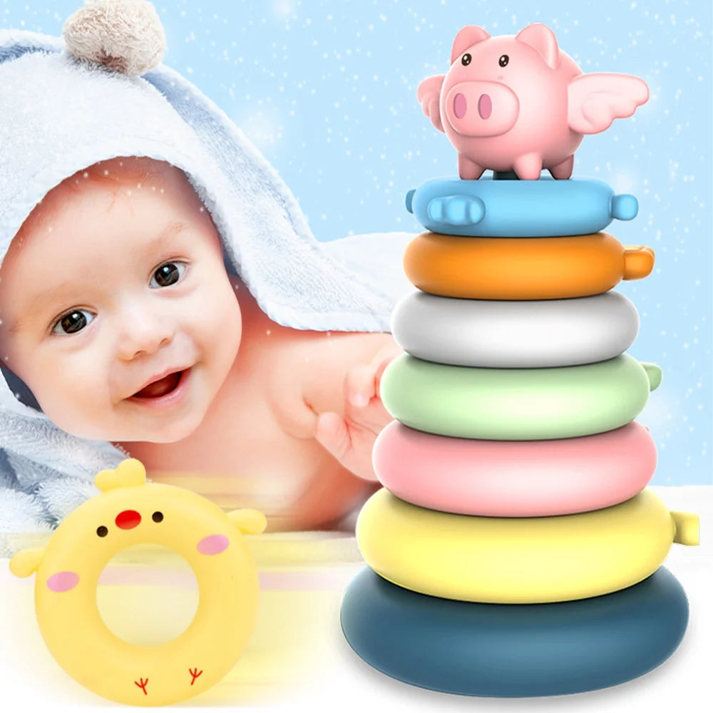7 Rings Baby Stacking Nesting Toys Sensory Educational Montessori Baby Blocks C7511