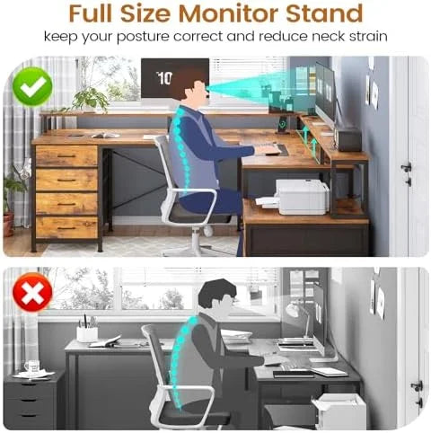 L Shaped Desk with 6 Drawer and File Cabinet Z46514