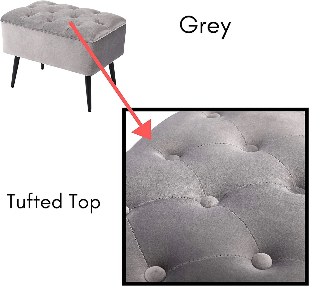 Grey Velvet Ottoman Foot Stool with Steel Legs H451179