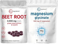 Magnesium Glycinate 500mg Capsules & Beet Root 3,000mg Tablets Bundle Pack Z72844