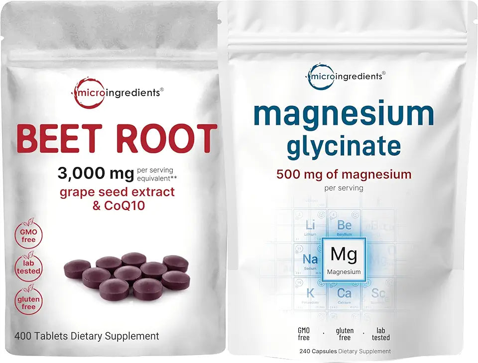 Magnesium Glycinate 500mg Capsules & Beet Root 3,000mg Tablets Bundle Pack Z72844