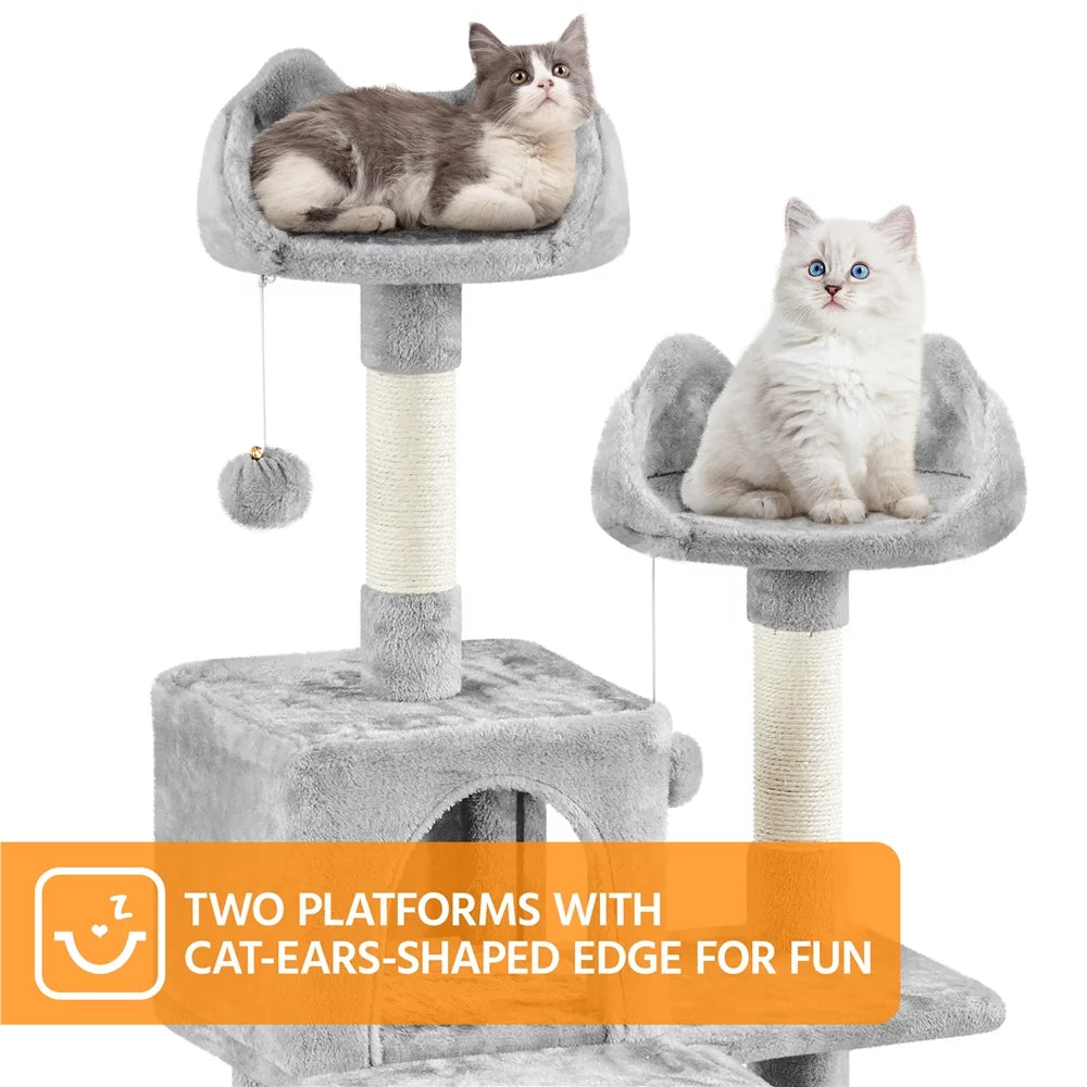 Light Gray Multi Level Cat Tree with 2 Condos S32494