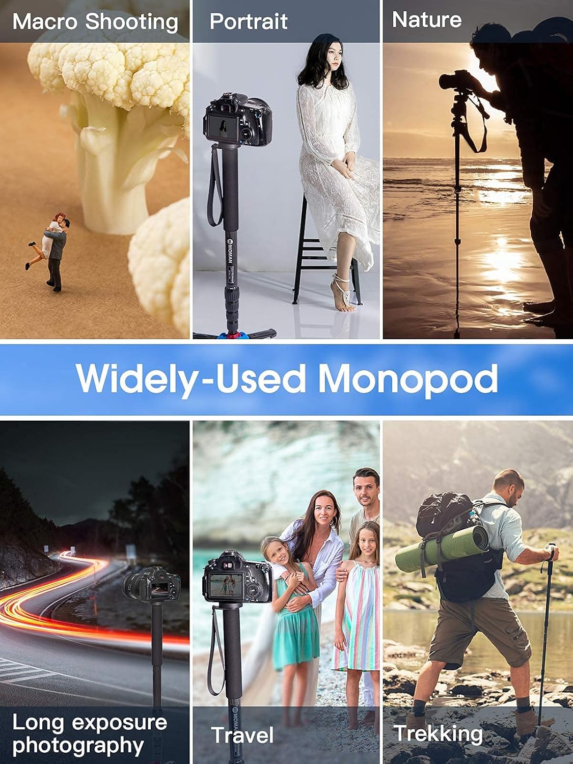 Carbon Fiber Camera Monopod with Removable Base, 5-Section Leg 65” Max. Height J900