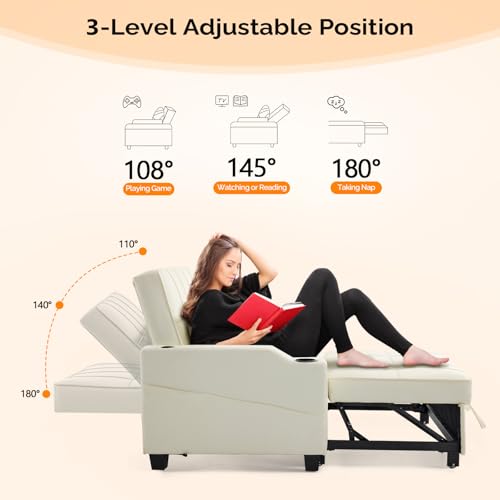Light Green Faux Leather Convertible Futon Sofa Bed with USB Ports Z81382