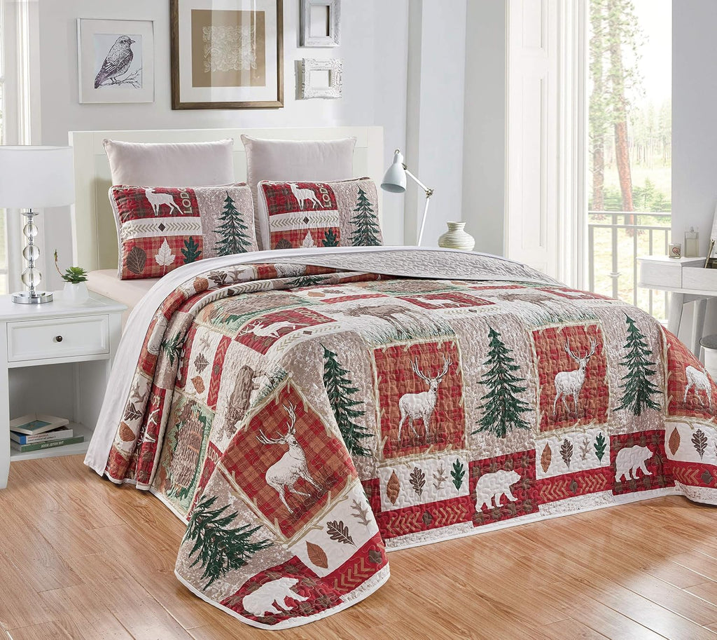 Oversize Reversible Quilt Set Cal King Size Bed Cover W1526