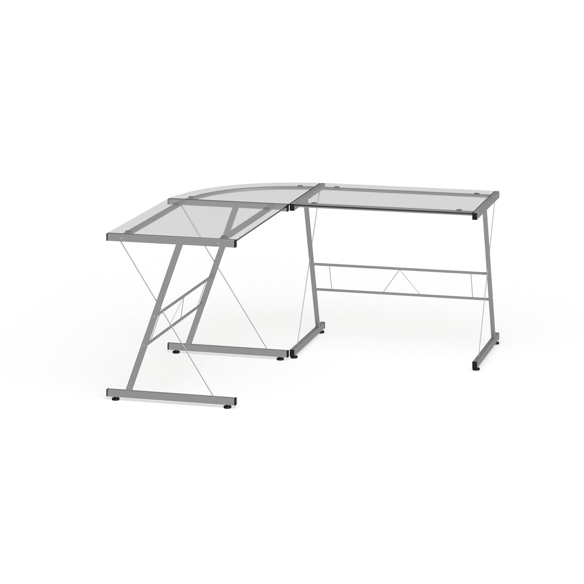 L-Shaped Clear Glass and Metal Corner Desk N6981