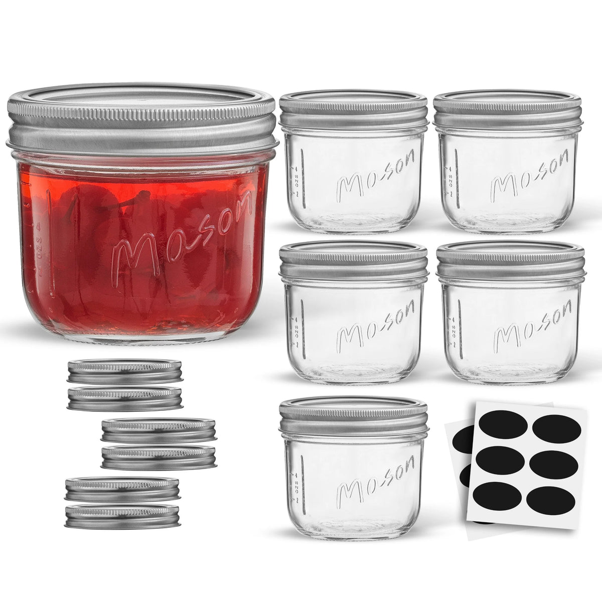 8 oz Set of 6 Glass Mason Jars with Airtight Lids U166763