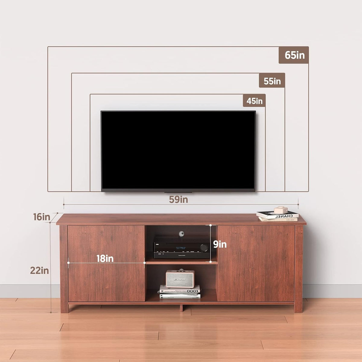 Brown Wood TV Stand with Barn Door Q29092