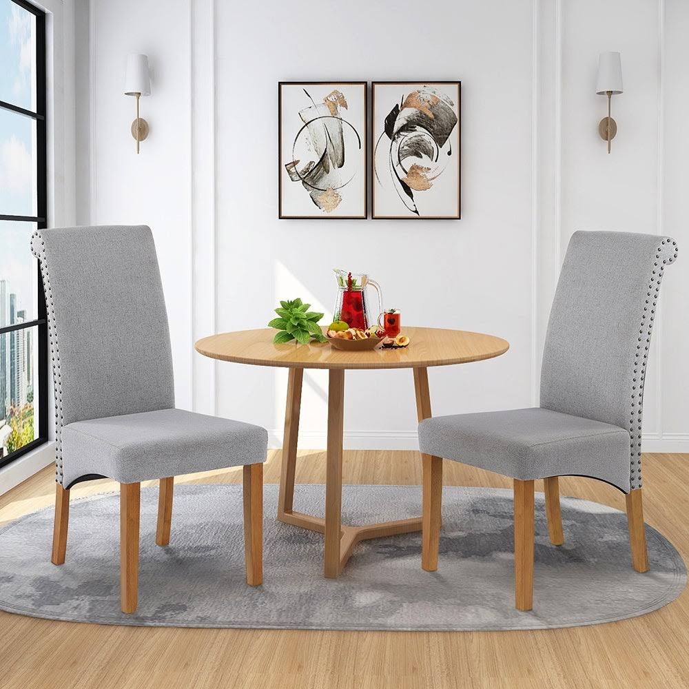 Fabric Padded Side Chair with Solid Wood Legs Set of 2 E846