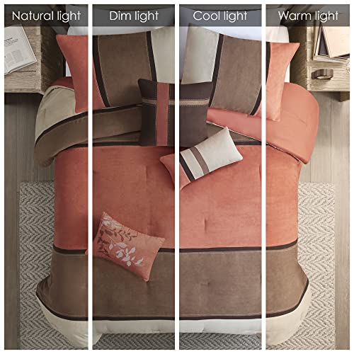 Brown 7 Piece Queen Faux Suede Comforter Set Y89107
