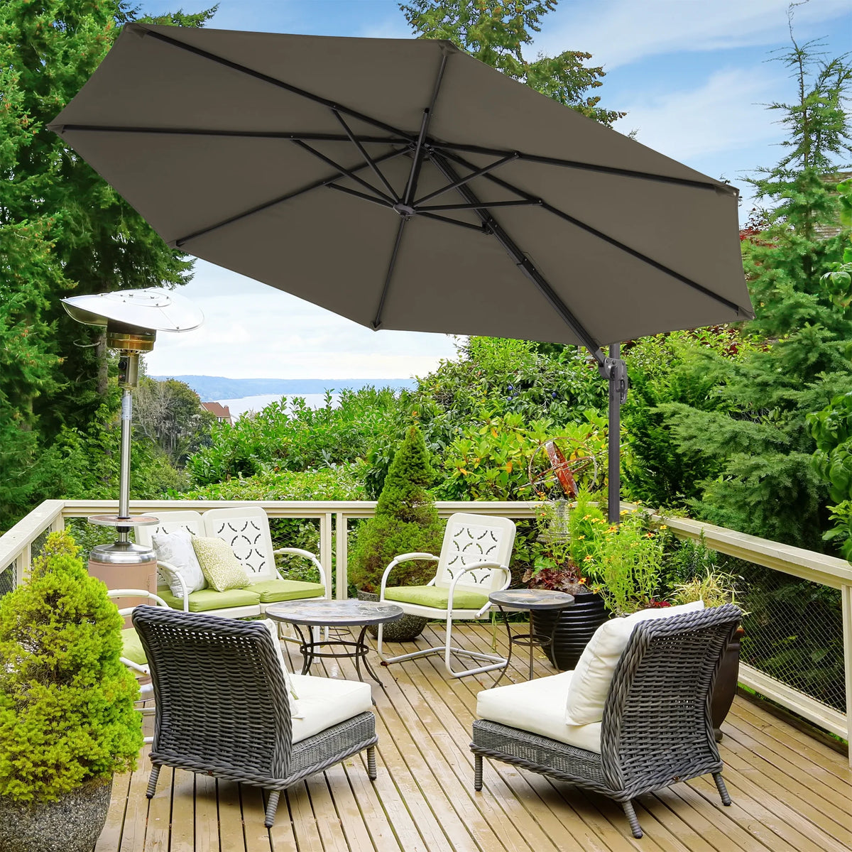 Taupe 10ft Outdoor Round Cantilever Patio Umbrella A34616