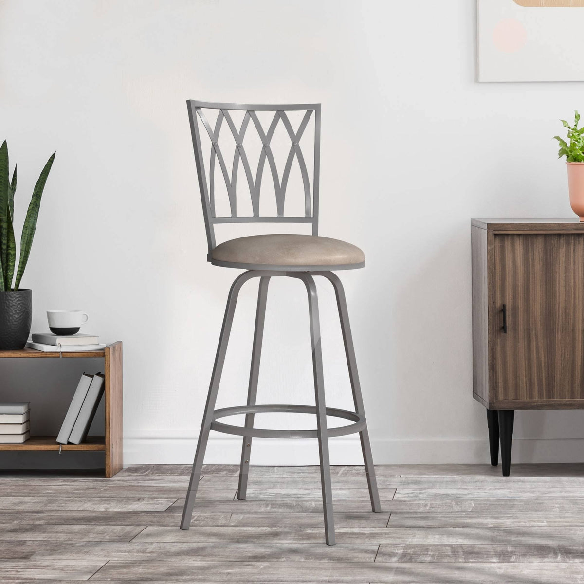 Silver Metal Swivel Adjustable Stool, Set of 2 P2342