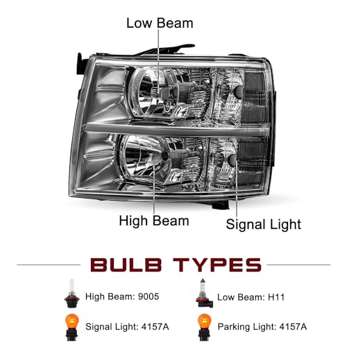Pair Halogen Headlight Assembly for 2007-2013 Chevy Silverado 1500 2500 3500 HD O765081