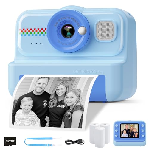 1080P HD Kids Instant Print Camera with 3 Rolls Print Paper & 32GB Card (Black) D752