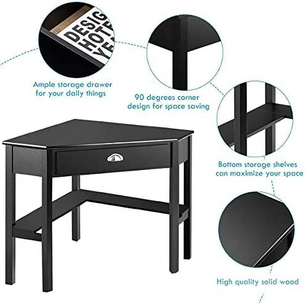 White Corner Desk with Drawer Shelves D37038