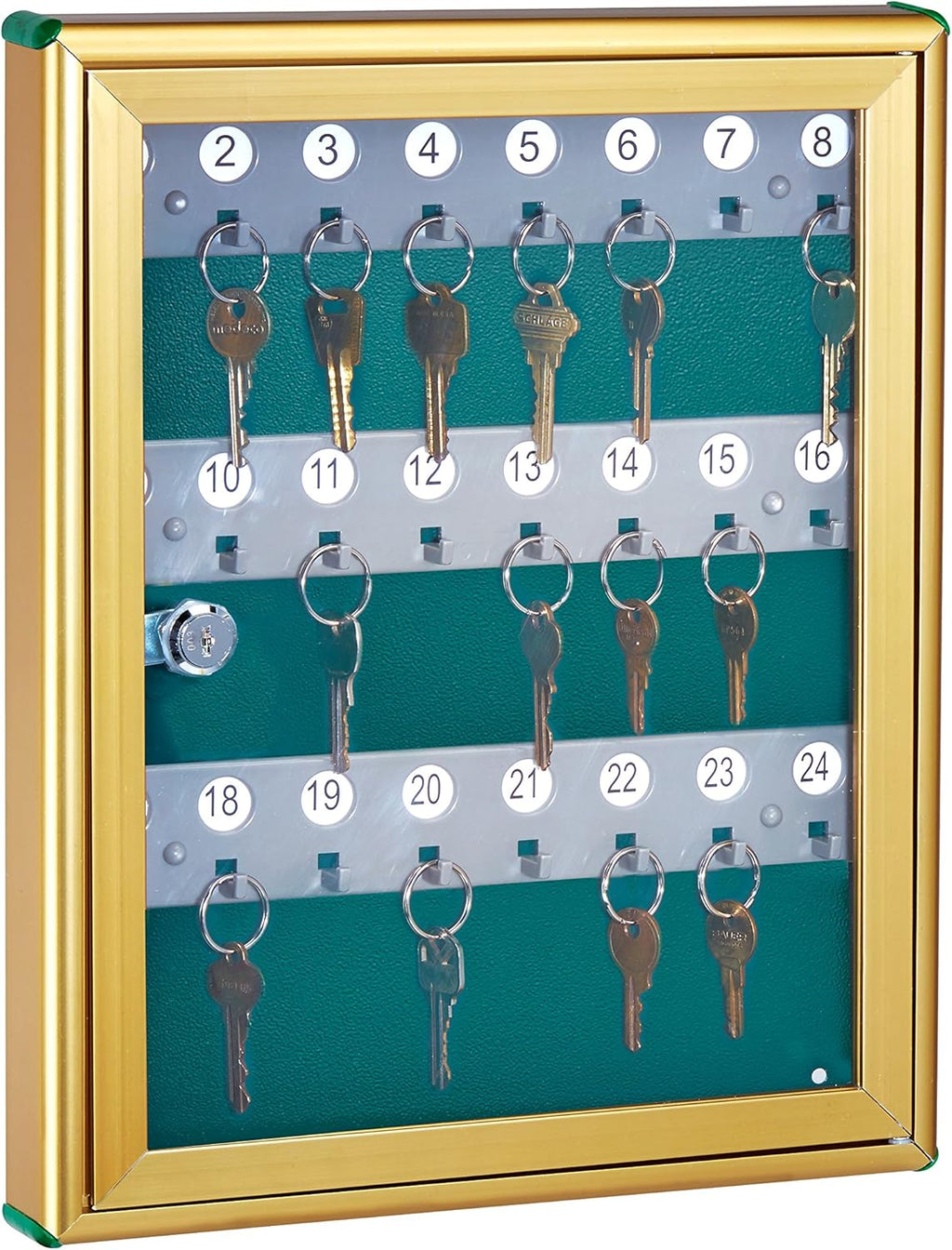 Glass Key Cabinet Wall Mount Lock Box Holds 24 Keys Gold C5777