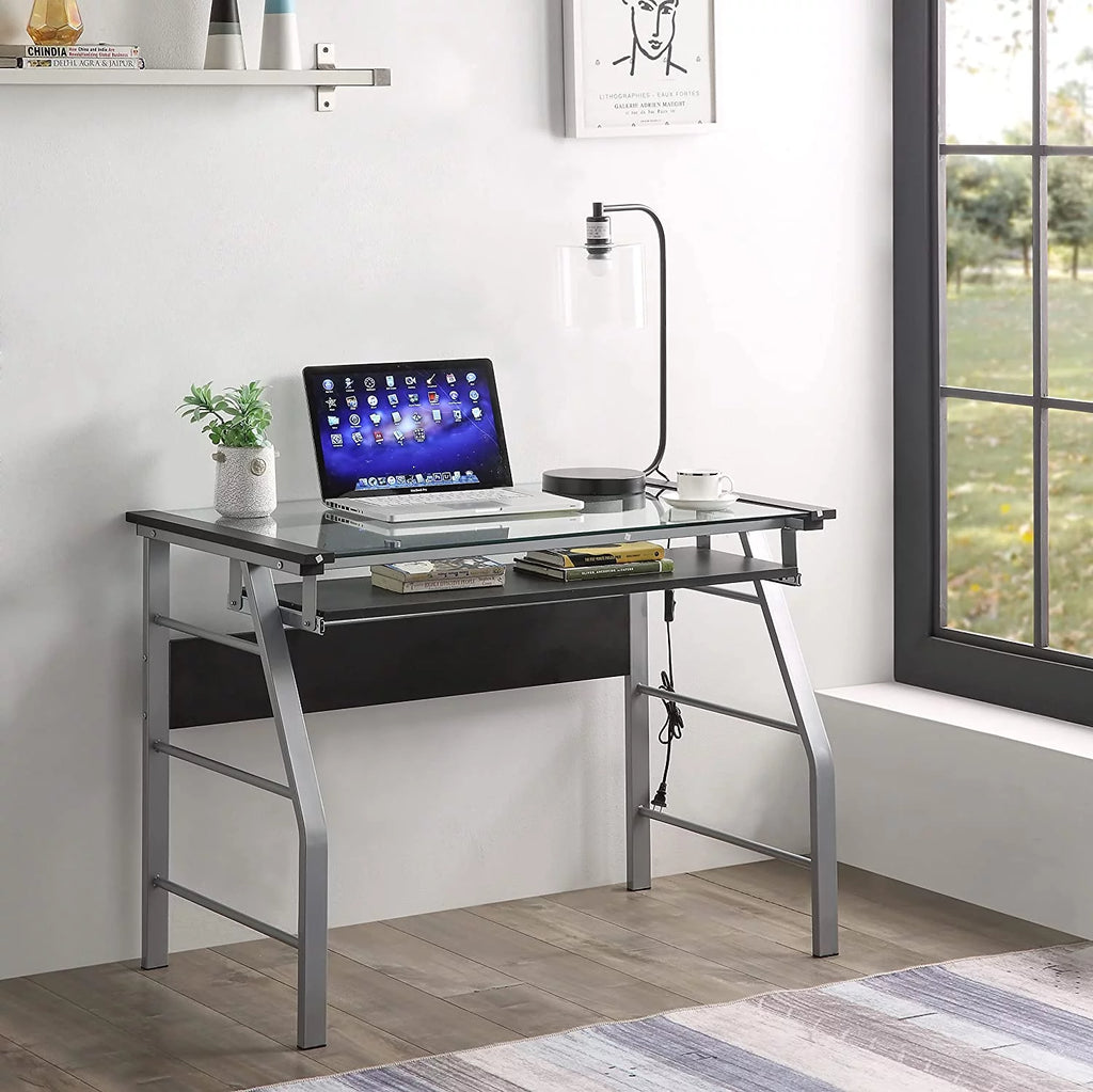 Metal and Glass Top Computer Desk M74708
