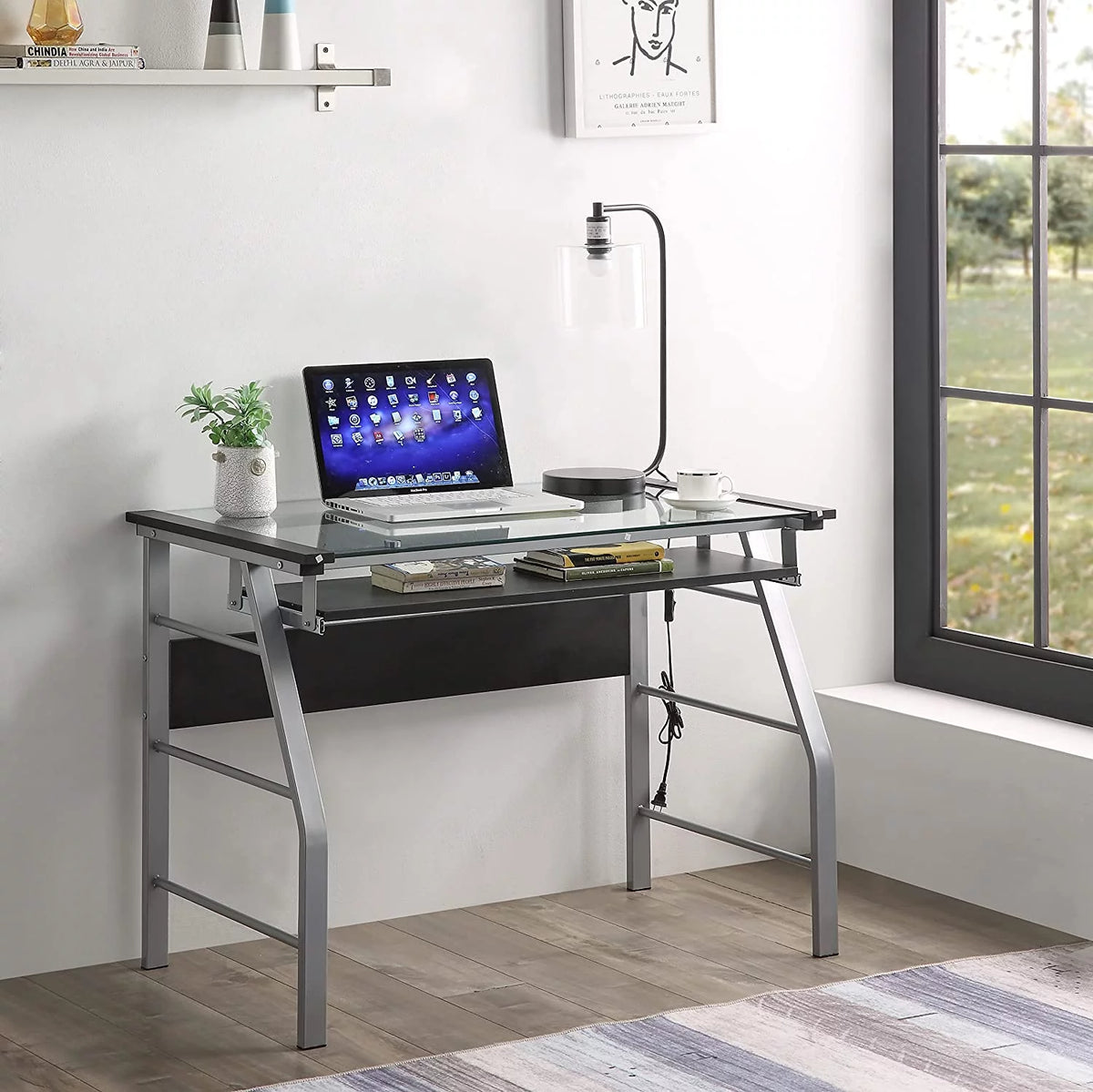 Metal and Glass Top Computer Desk M74708