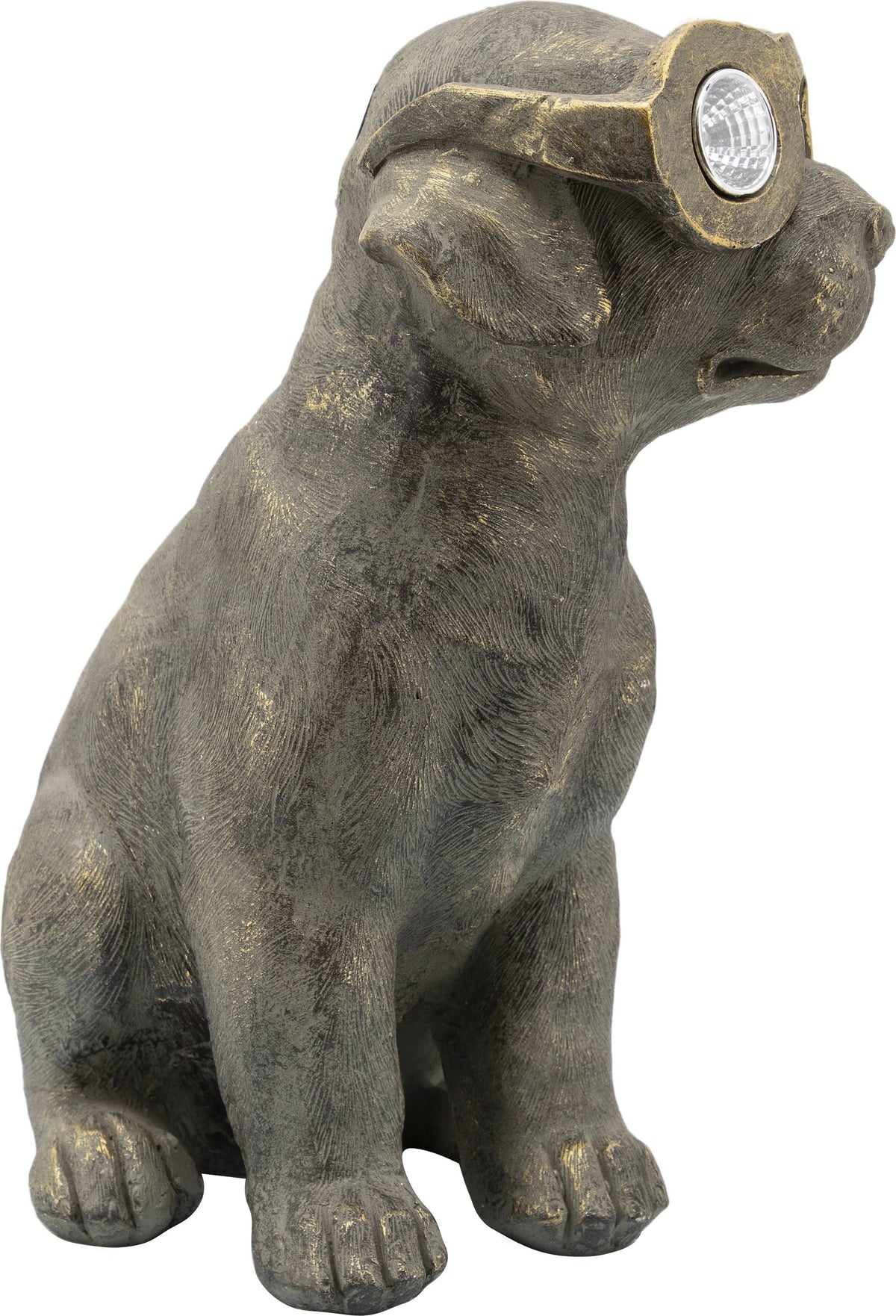 Antique Gold Resin Sitting Dog with Solar C9610