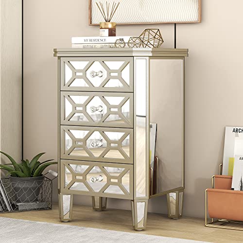 Silver 4-Drawer Chest with Golden Lines and Crystal-Shape Knob Q86495