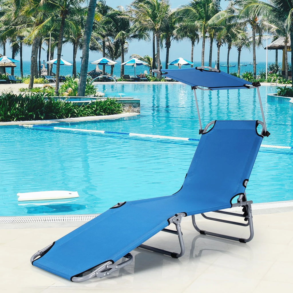 Beige Foldable Lounge Chair with Sun Shade K4114
