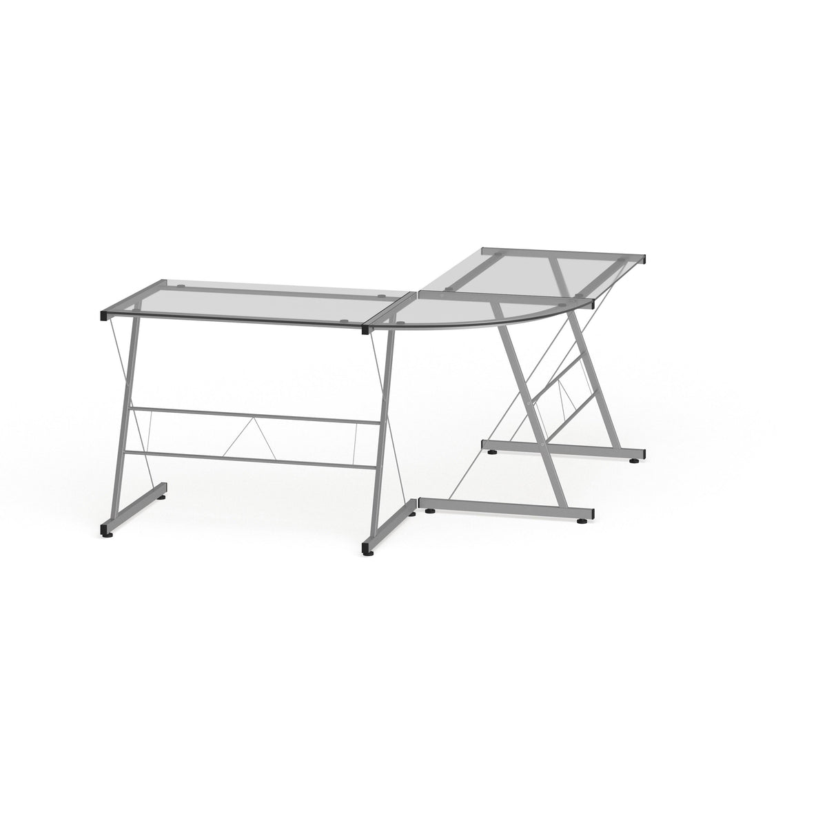 L-Shaped Clear Glass and Metal Corner Desk N6981