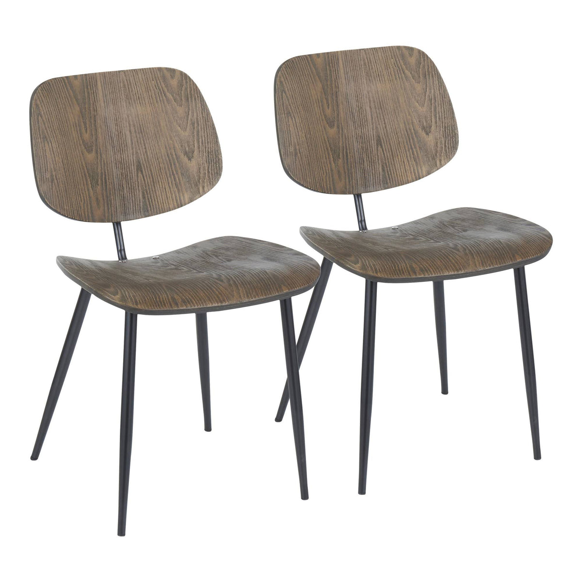 Set of 2 Black Metal and Curved Espresso Wood Industrial Chair S9463