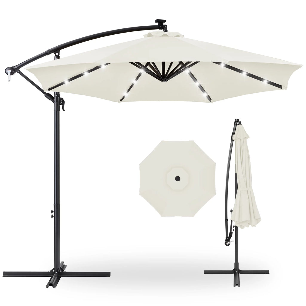 10ft Solar LED Offset Hanging Patio Umbrella F6486