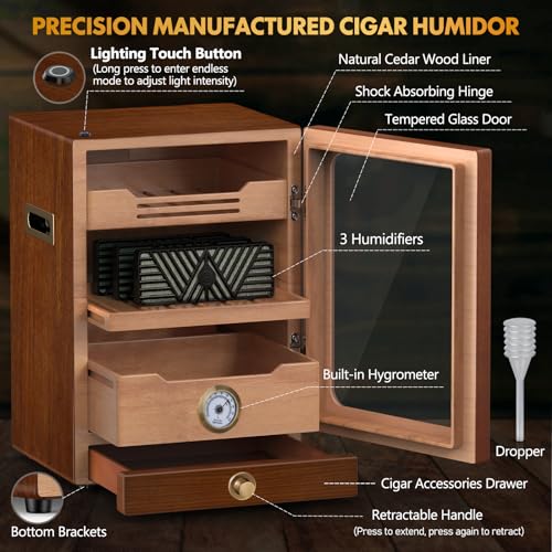 Black Cigar Humidor with Spanish Cedar Wood Shelves, Hygrometer and 3 Humidifiers L782736