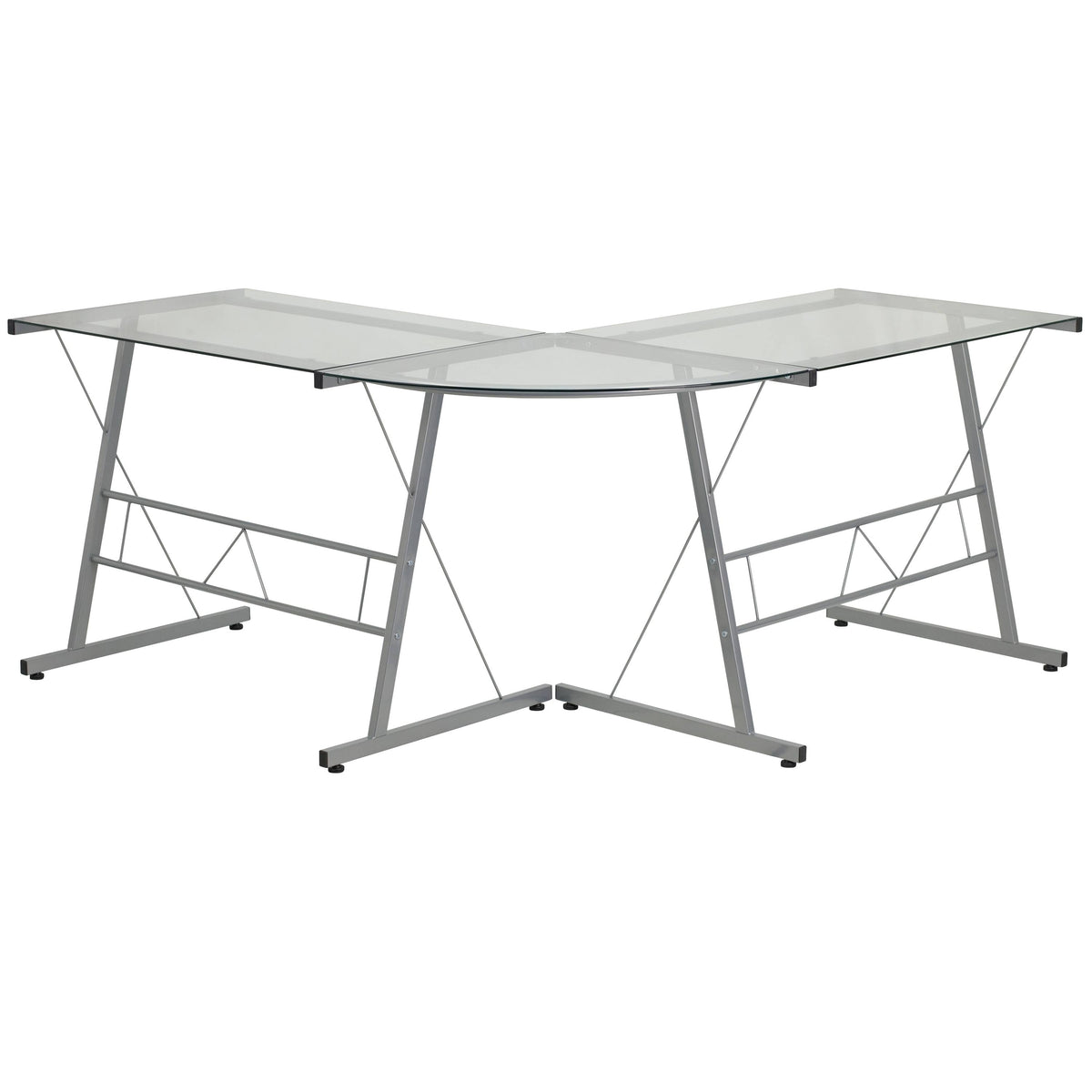 L-Shaped Clear Glass and Metal Corner Desk N6981
