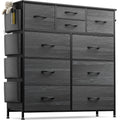 Black 10 Drawer Fabric Dresser with Wood Top G6790