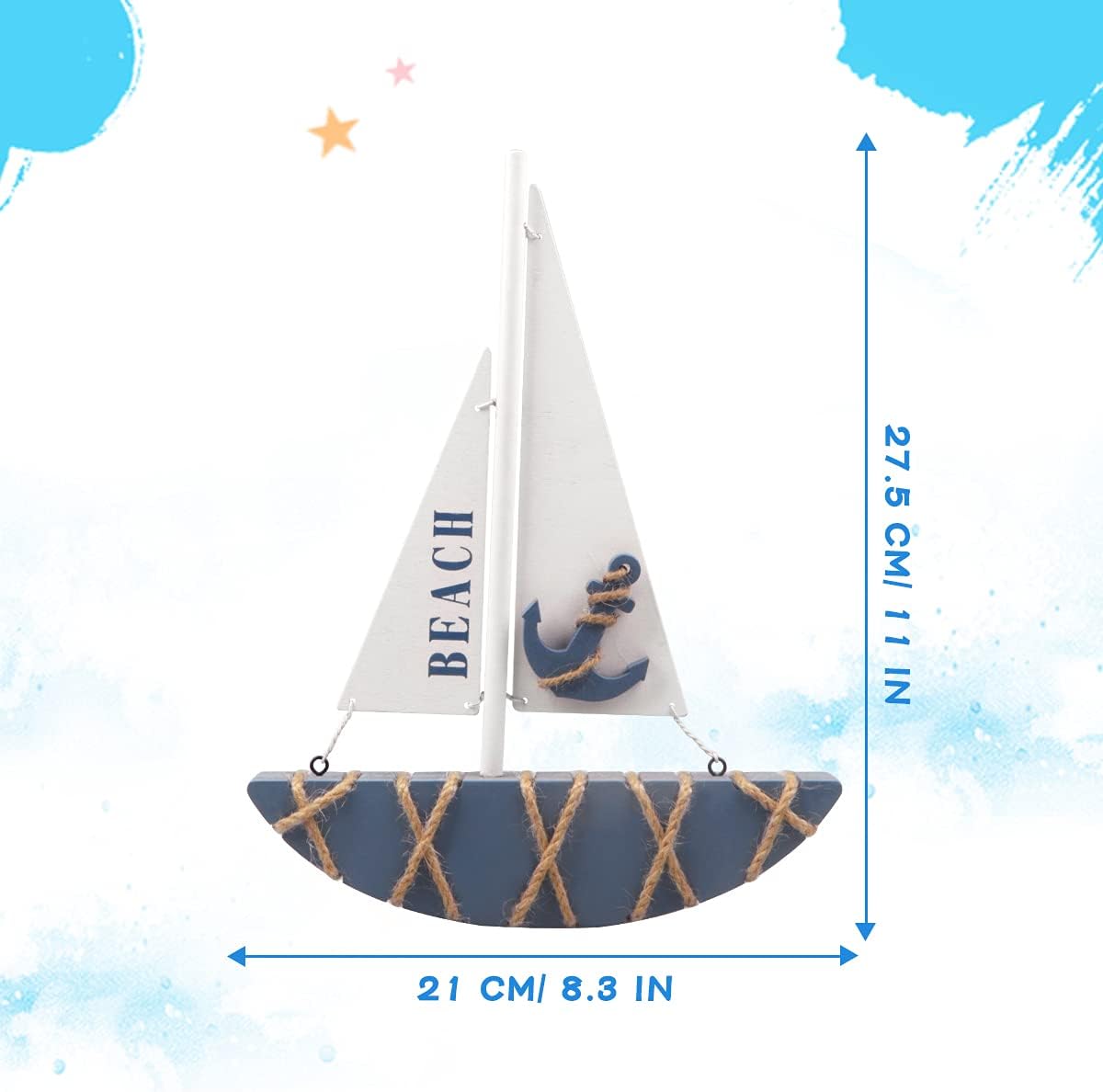 Wooden Sailboat Model Decoration 8.3 x 1.18 x 11 Inches M295728