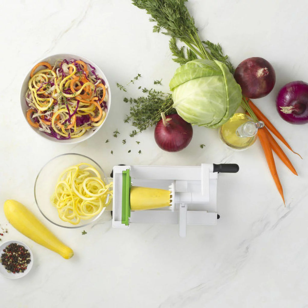 White Counter Top Veggie Spiralizer with Interchangeable Blades B63060
