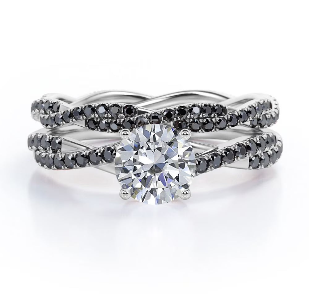 18K White Gold Plating over Silver Basket Cathedral Bridal Ring Set L65273