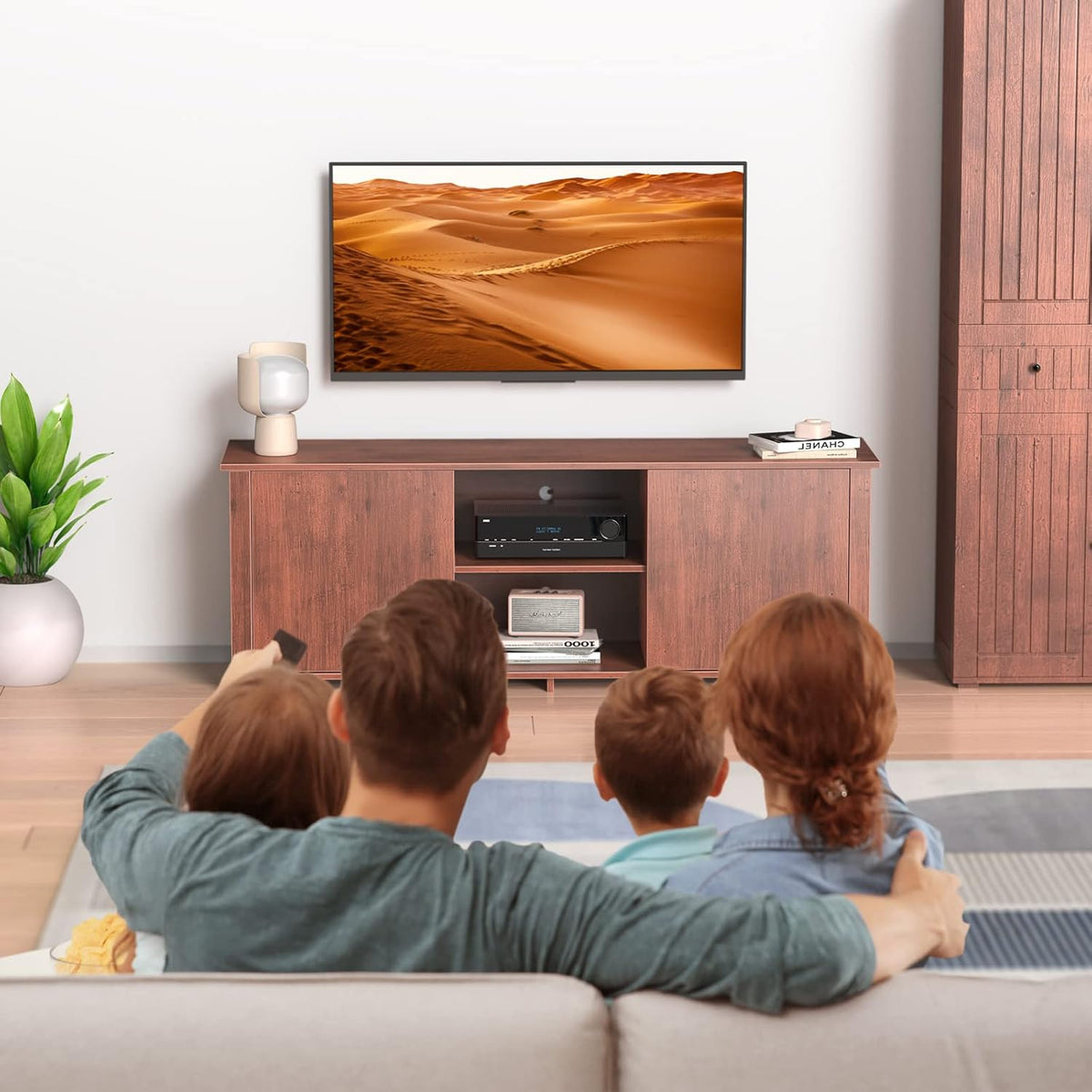Brown Wood TV Stand with Barn Door Q29092