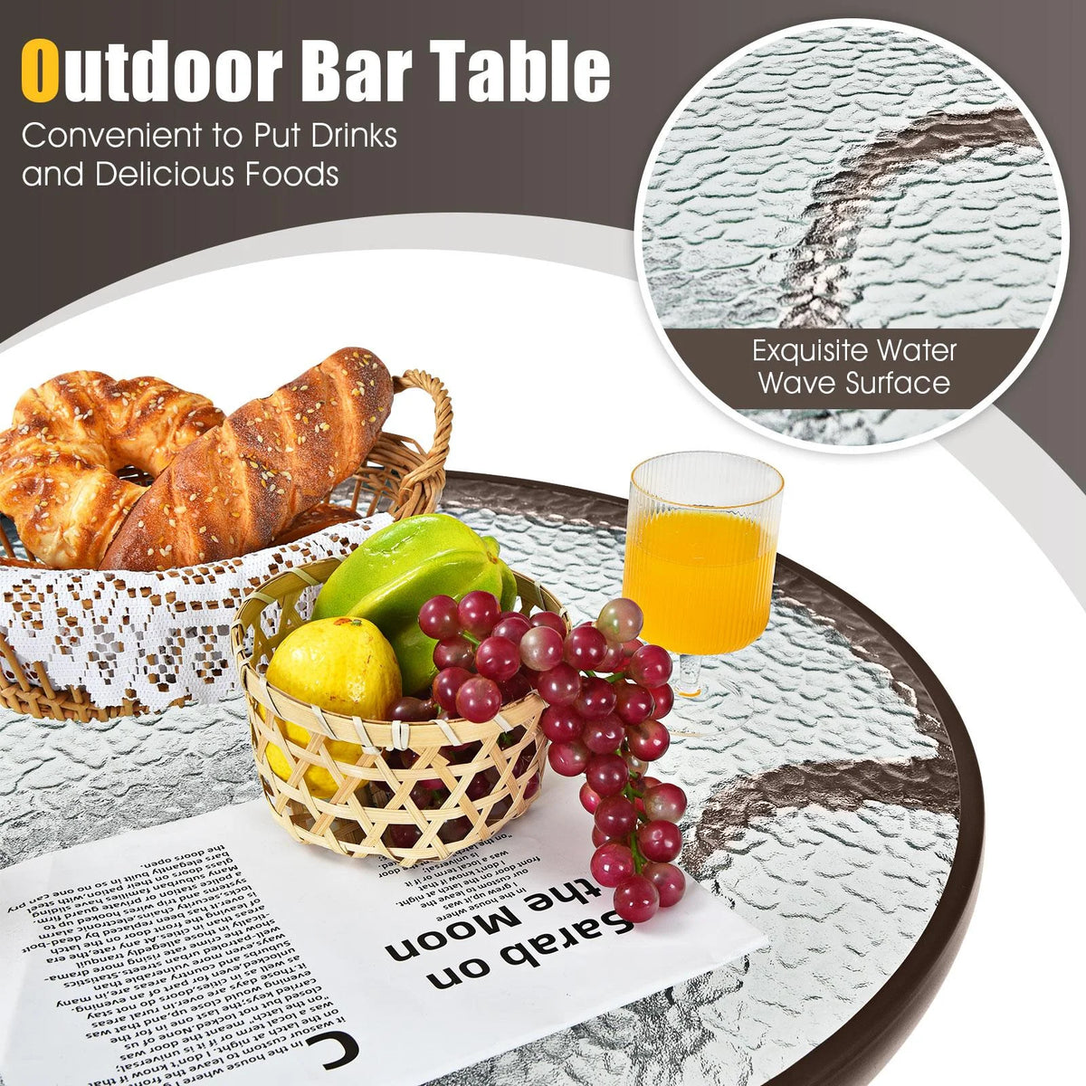 3 Pieces Outdoor Patio Bar Set with 2 Bar Stools and Tempered Glass Bar Table, Black E791