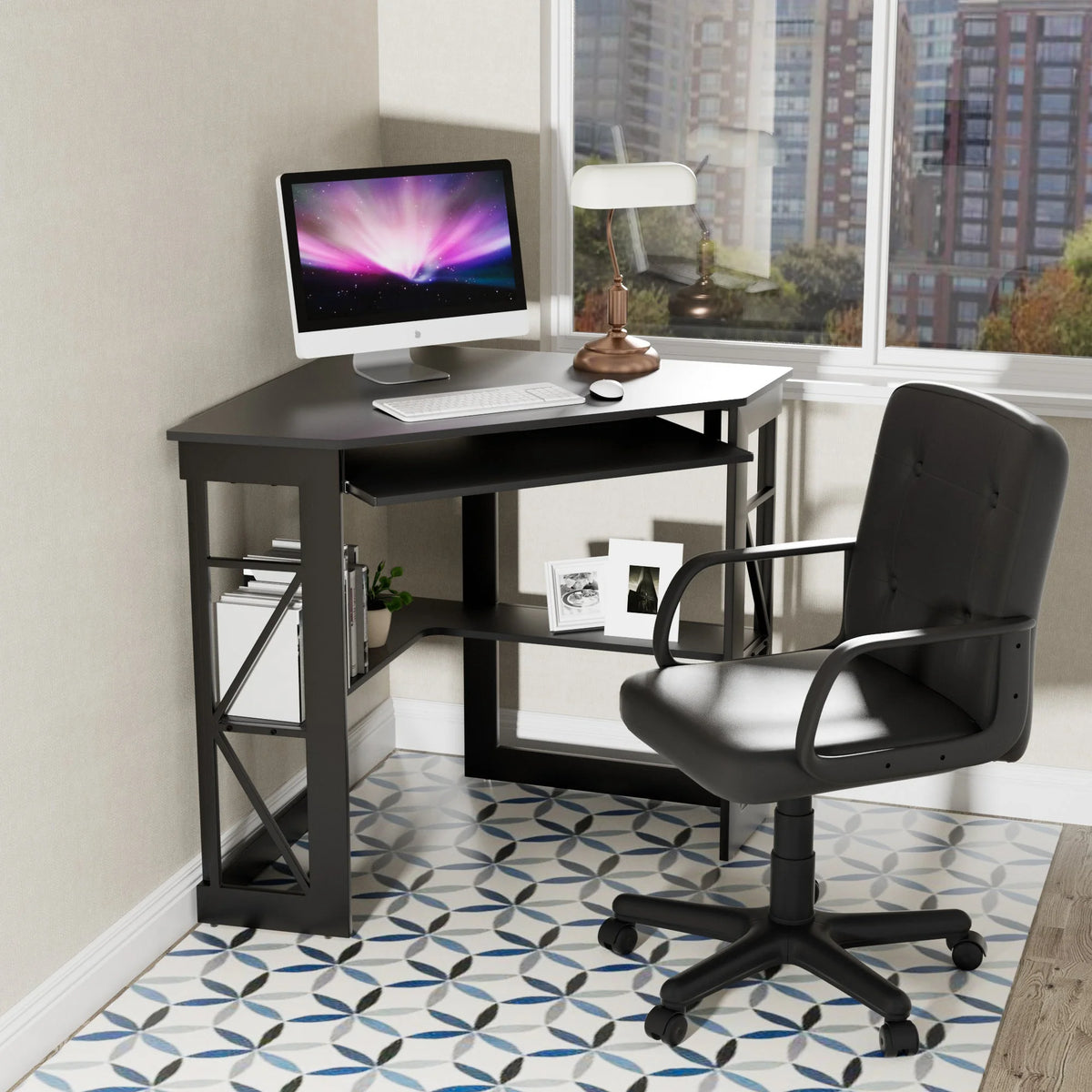 Black Corner Computer Desk & Chair Set C142626