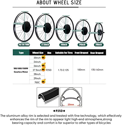 48V 1000W/1500W Electric Bicycle Conversion Kit Rear Wheel Hub Motor Kit J2453