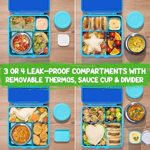 3-4 Compartment 60OZ Bento Box with Leakproof 8OZ Insulated Food Jar F475423